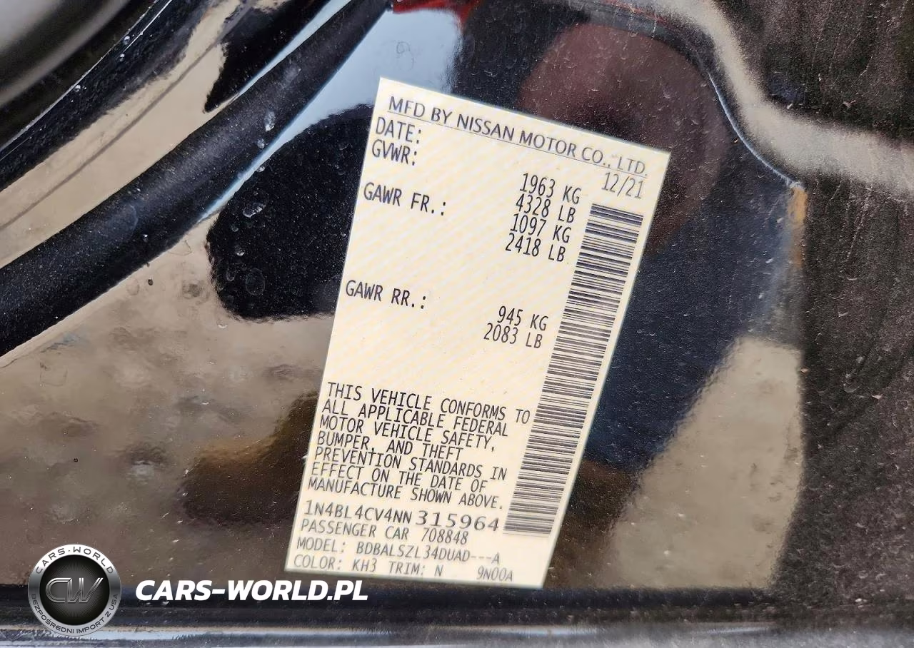 2022 Nissan Altima Sr VIN:1N4BL4CV4NN315964 - 12