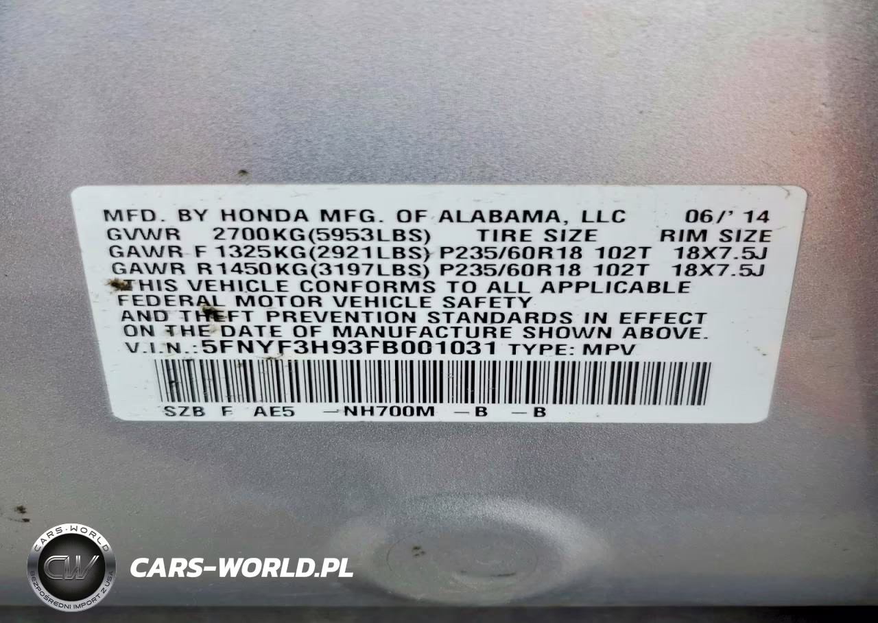 2015 Honda Pilot Touring VIN:5FNYF3H93FB001031 - 13