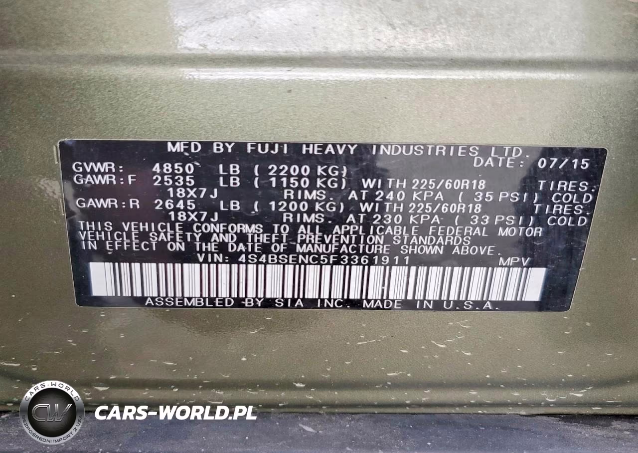 2015 Subaru Outback 3.6R Limited VIN:4S4BSENC5F3361911 - 13