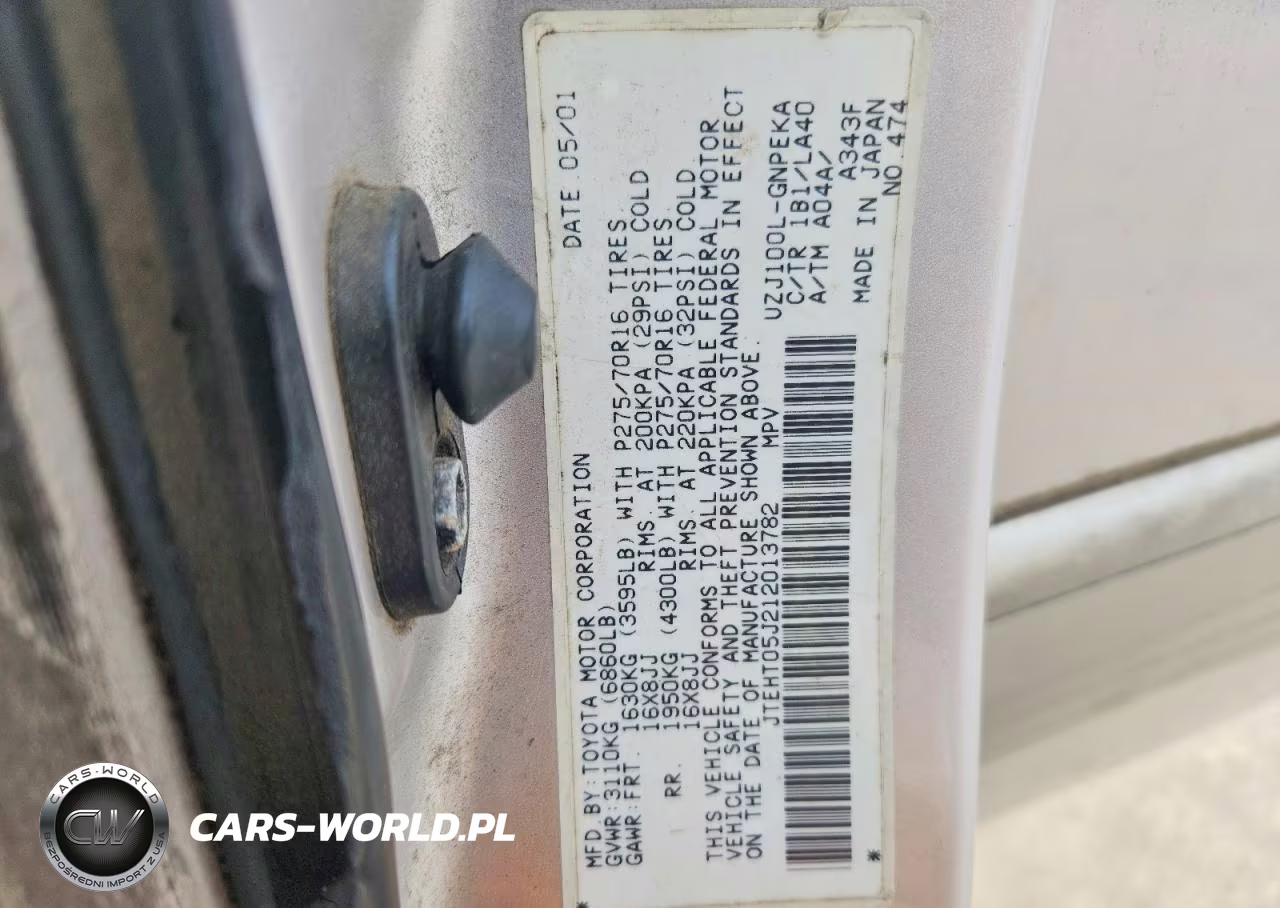 2001 Toyota Land Cruiser VIN:JTEHT05J212013782 - 12