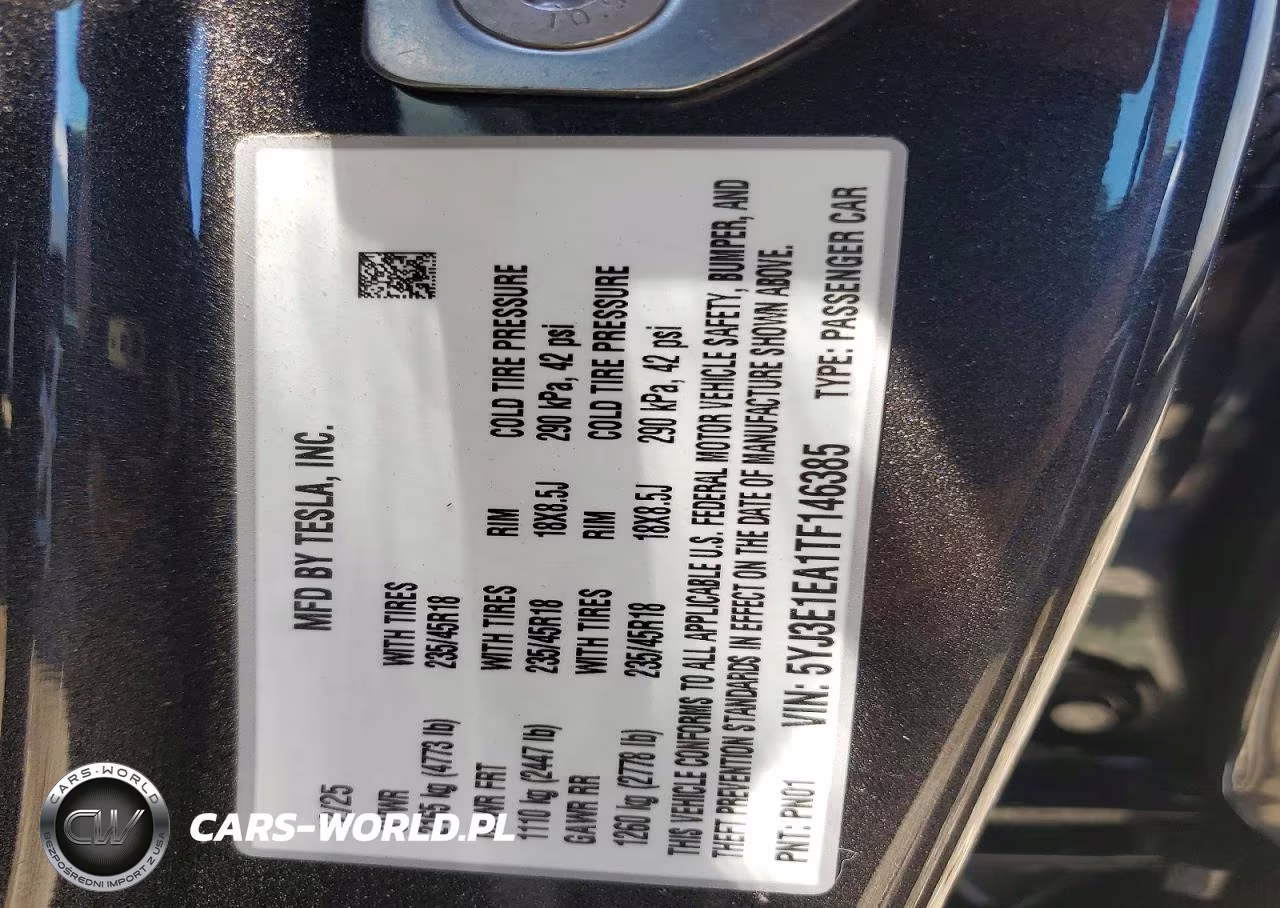 2026 Tesla Model 3 VIN:5YJ3E1EA1TF146385 - 12