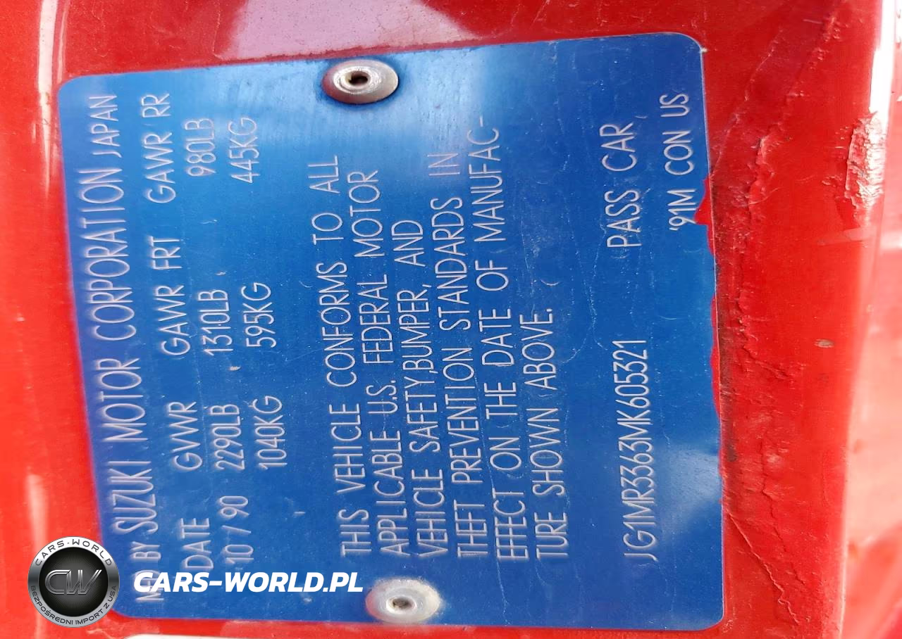 1991 Geo Metro Lsi Sprint Cl VIN:JG1MR3363MK605321 - 12