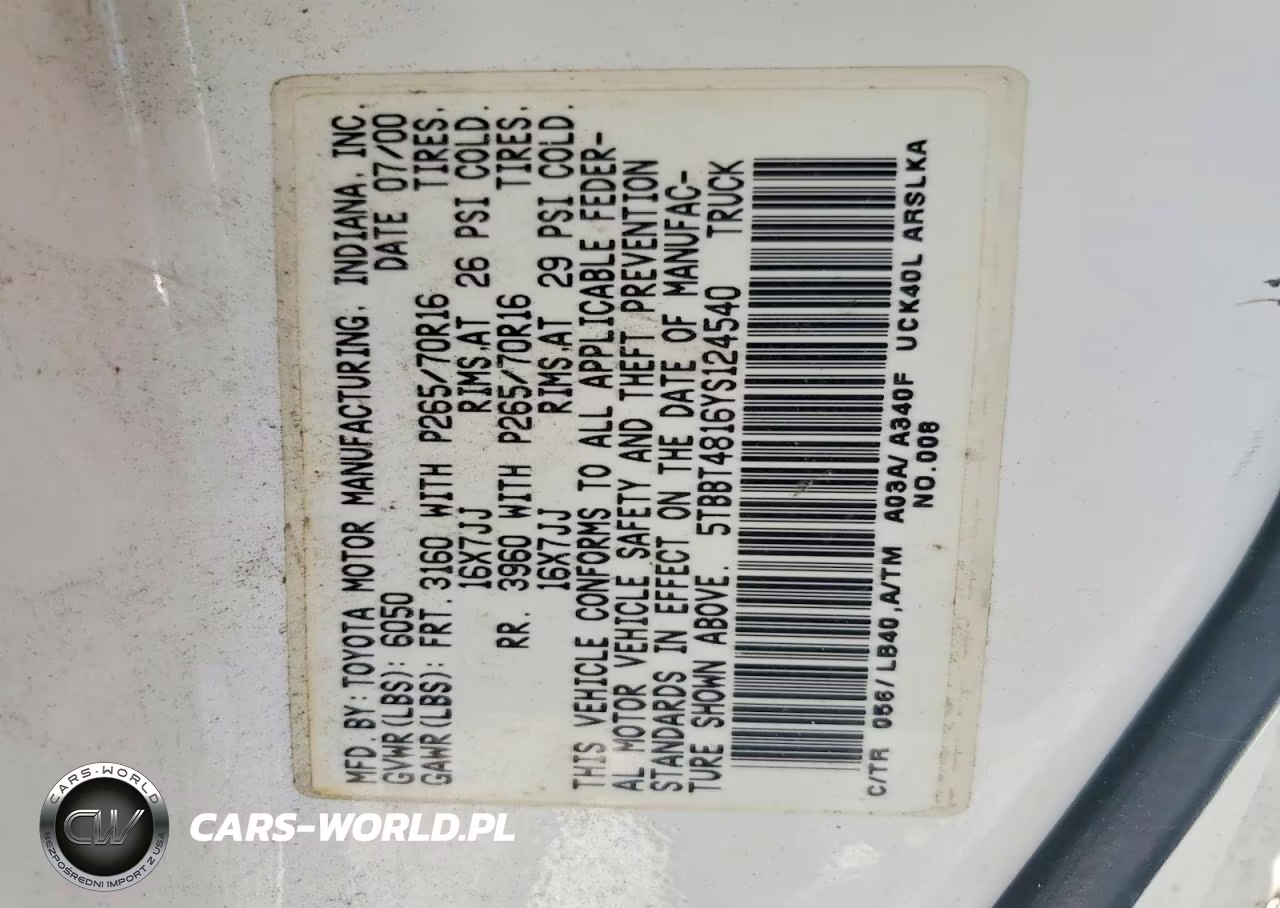 2000 Toyota Tundra Access Cab Limited VIN:5TBBT4816YS124540 - 12