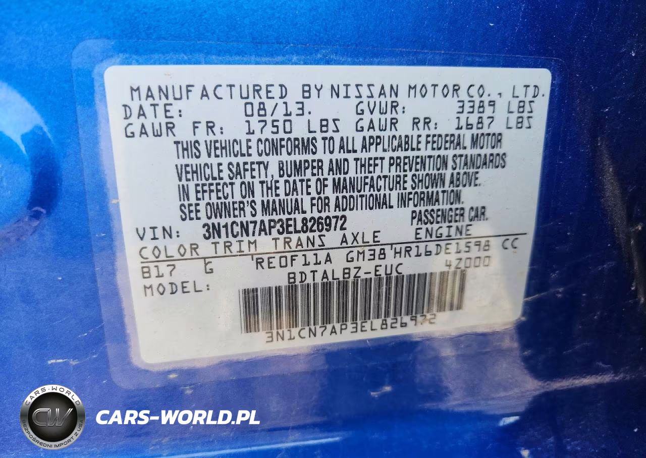 2014 Nissan Versa 1.6 S VIN:3N1CN7AP3EL826972 - 12