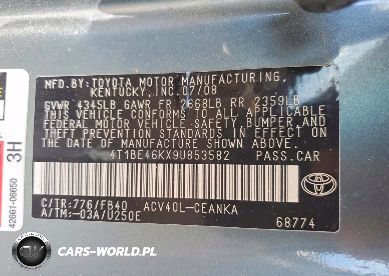 2009 Toyota Camry Le VIN:4T1BE46KX9U853582 - 13