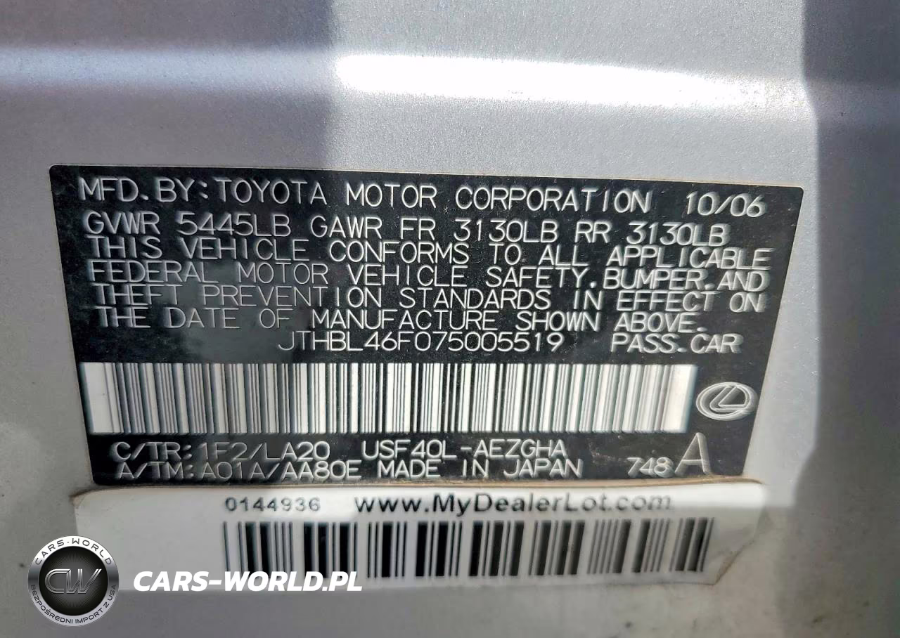 2007 Lexus Ls 460 VIN:JTHBL46F075005519 - 12