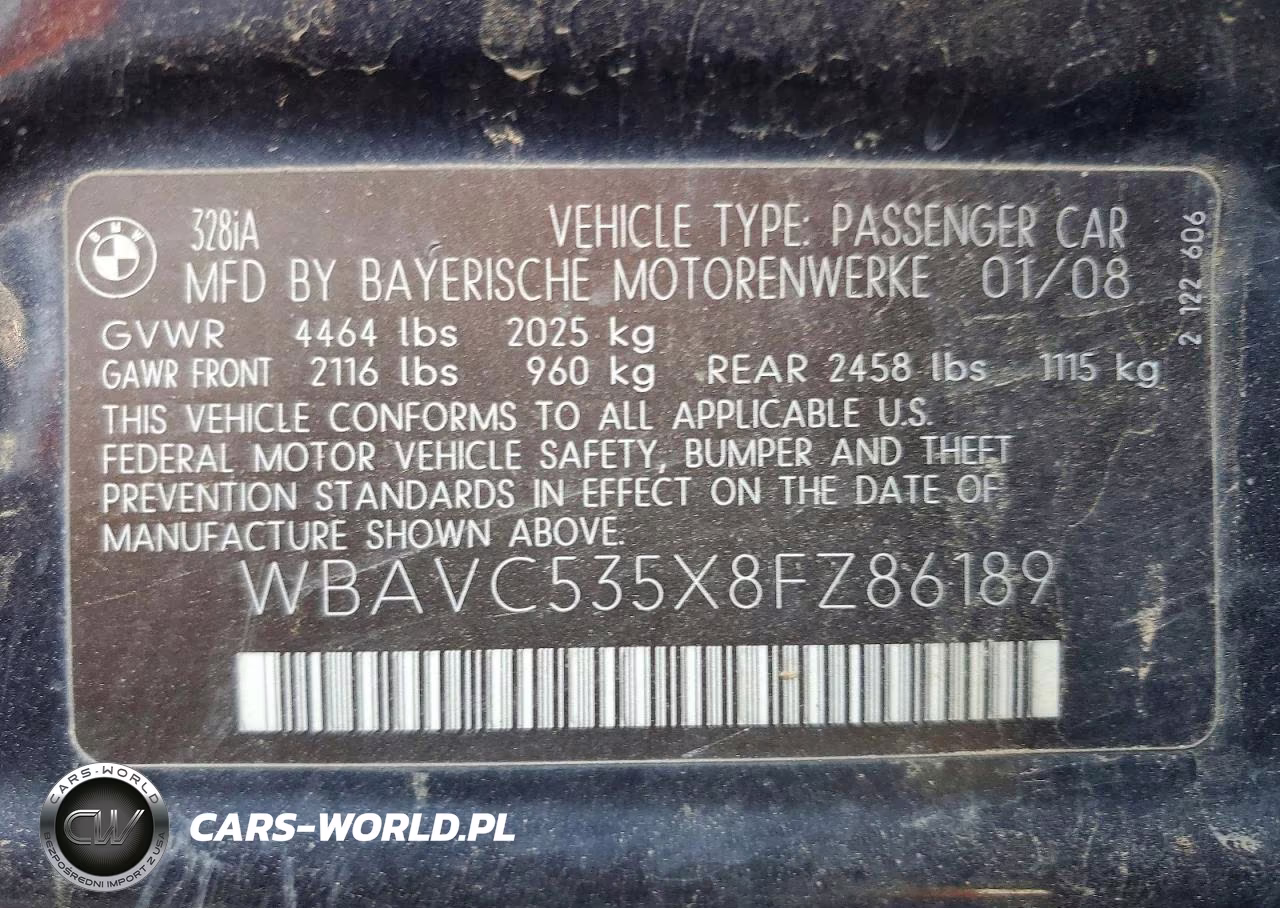 2008 BMW 328 I Sulev VIN:WBAVC535X8FZ86189 - 12