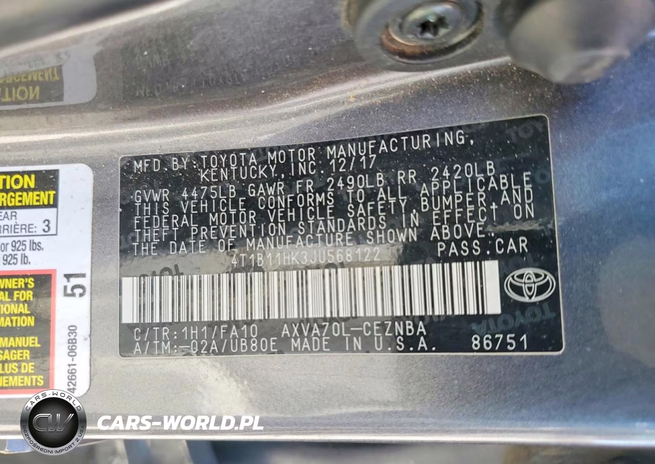 2018 Toyota Camry Le VIN:4T1B11HK3JU568122 - 12
