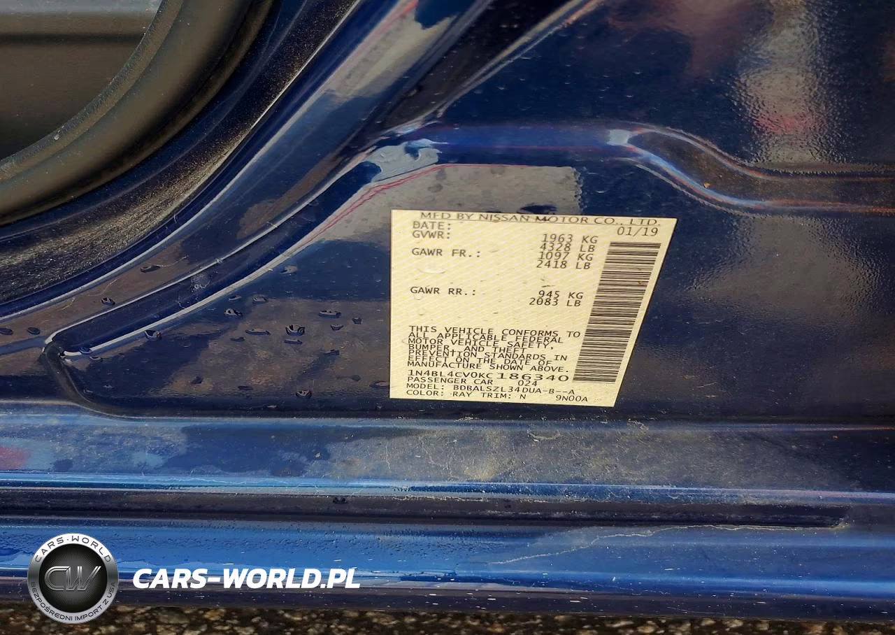 2019 Nissan Altima Sr VIN:1N4BL4CV0KC186340 - 12