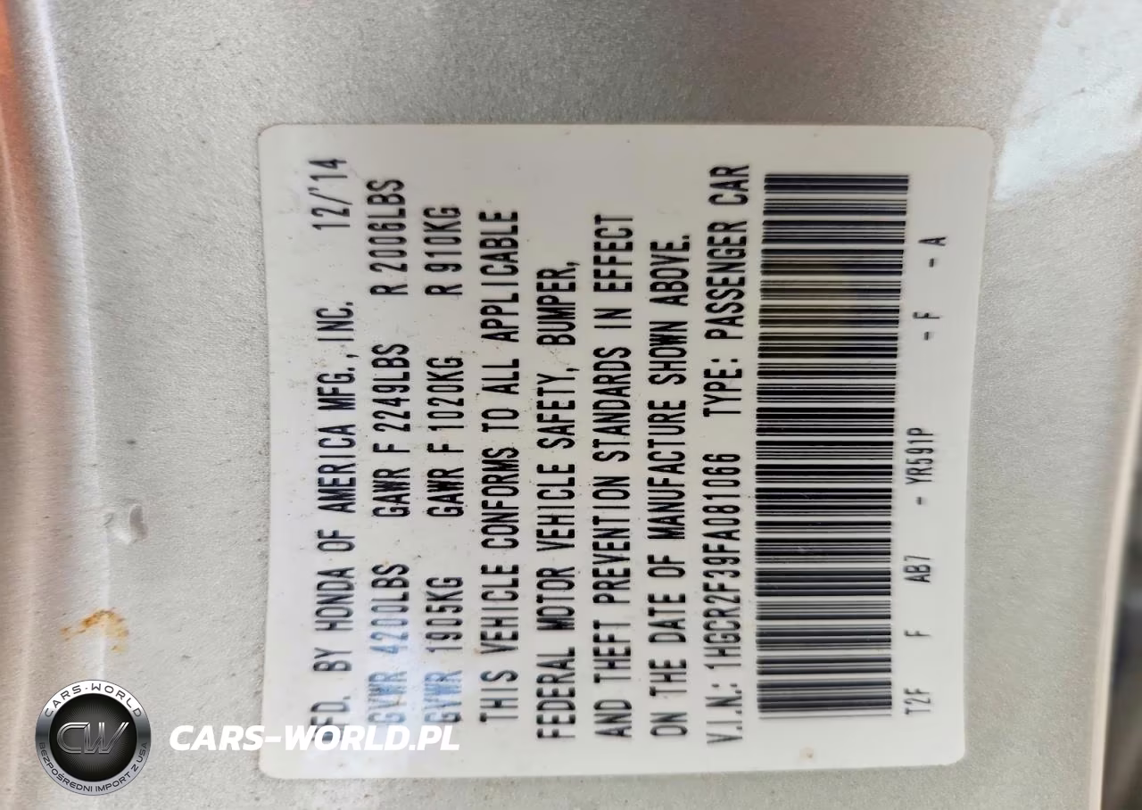 2015 Honda Accord Lx VIN:1HGCR2F39FA081066 - 12