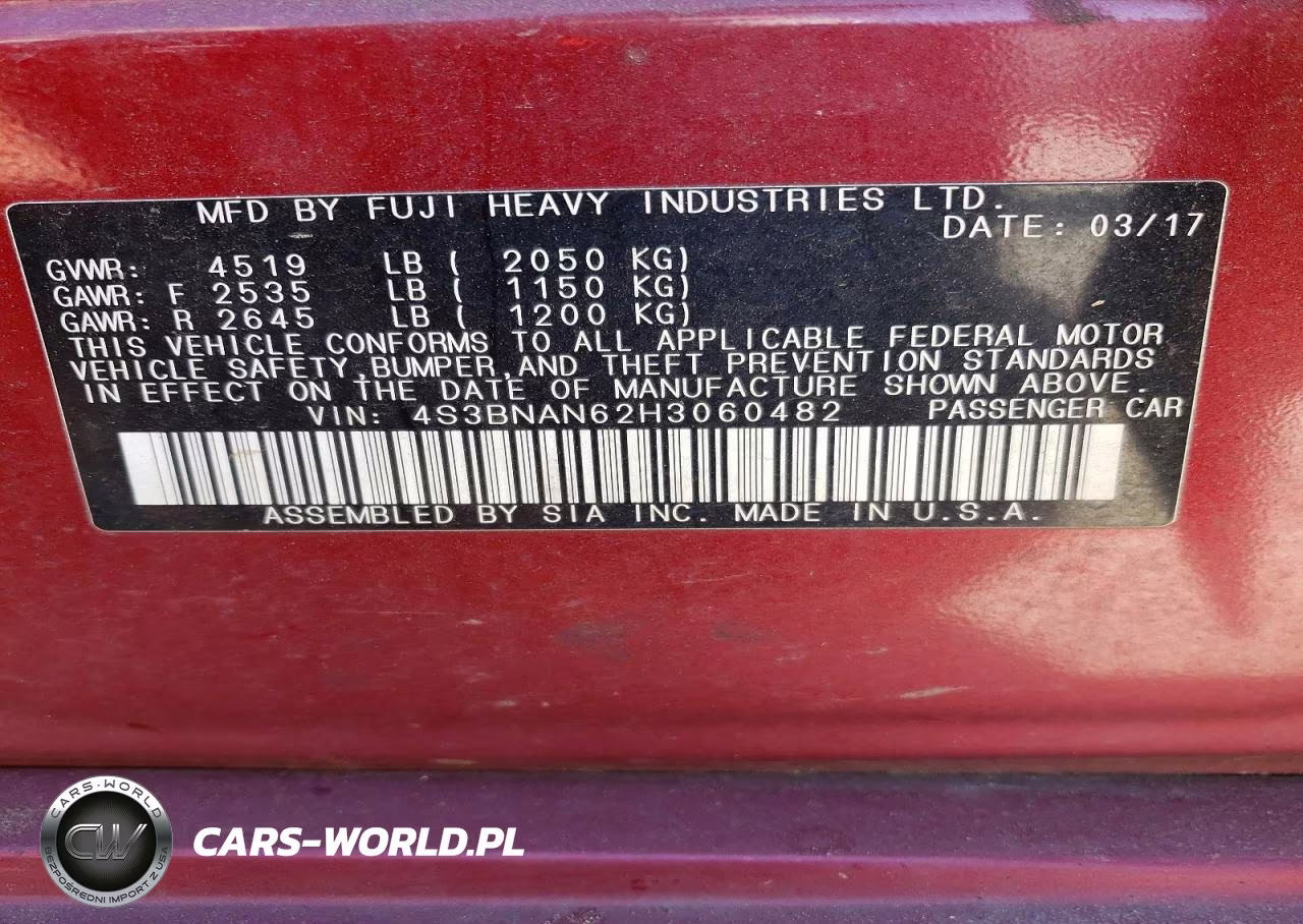 2017 Subaru Legacy 2.5I Limited VIN:4S3BNAN62H3060482 - 13