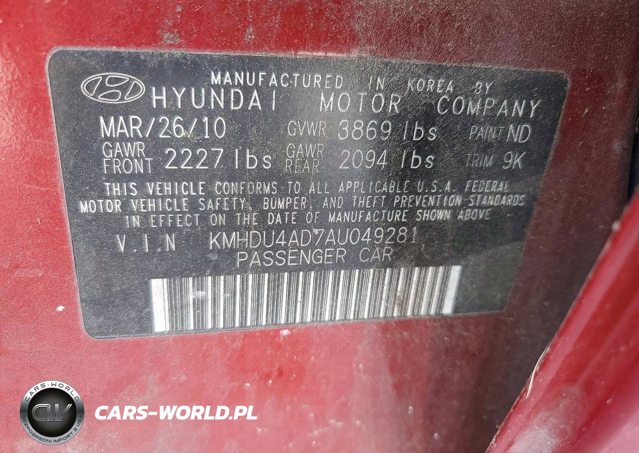 2010 Hyundai Elantra Gls VIN:KMHDU4AD7AU049281 - 12