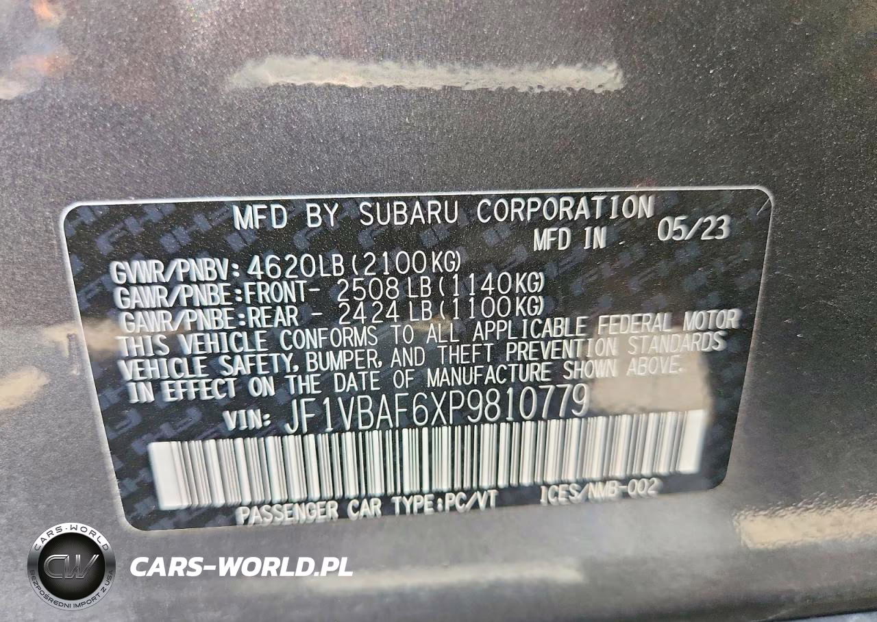 2023 Subaru Wrx Premium VIN:JF1VBAF6XP9810779 - 12