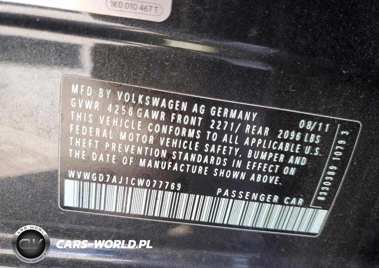 2012 Volkswagen Gti VIN:WVWGD7AJ1CW077769 - 12