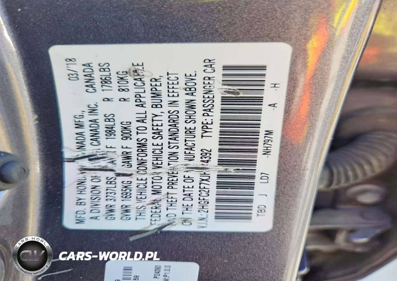 2018 Honda Civic Ex VIN:2HGFC2F7XJH544392 - 12