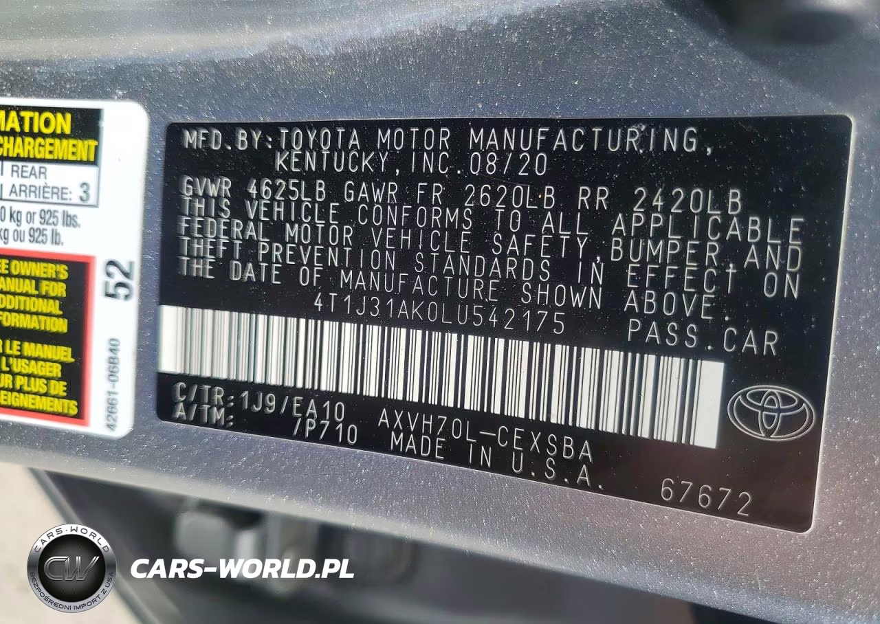2020 Toyota Camry Se VIN:4T1J31AK0LU542175 - 12