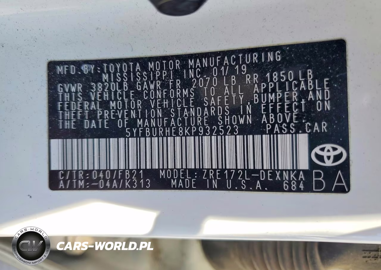 2019 Toyota Corolla Le VIN:5YFBURHE8KP932523 - 13