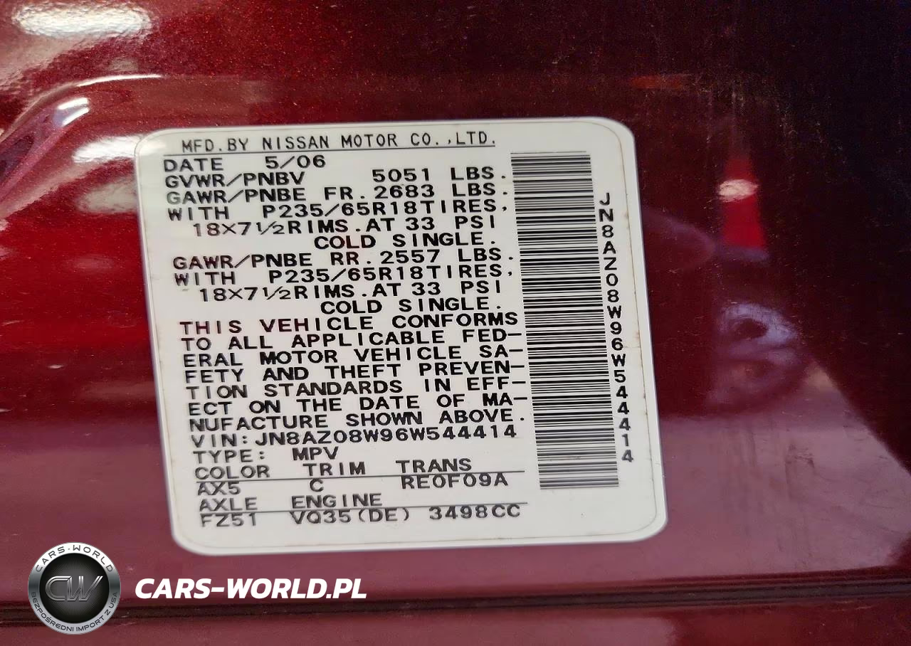 2006 Nissan Murano S VIN:JN8AZ08W96W544414 - 13