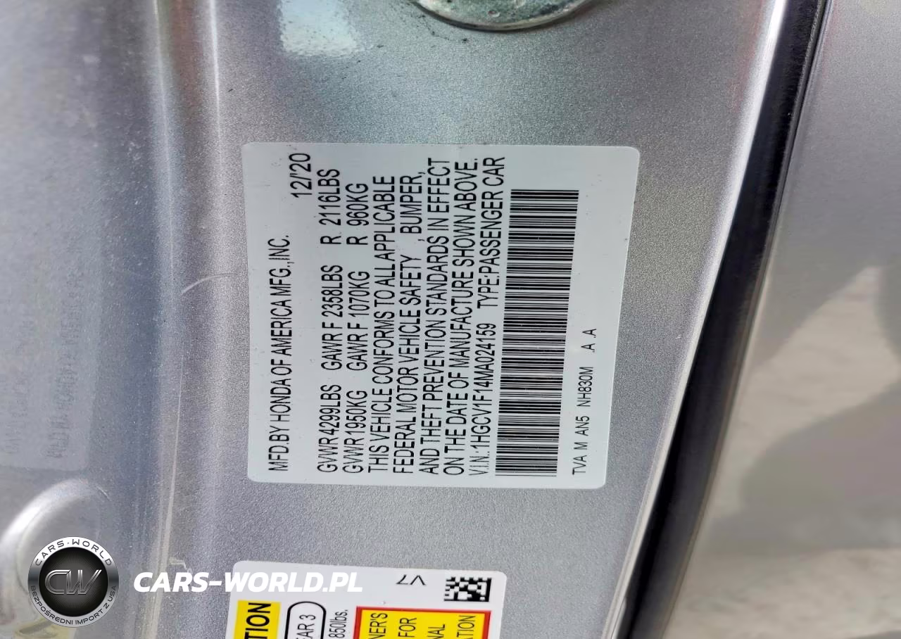 2021 Honda Accord Lx VIN:1HGCV1F14MA024159 - 12