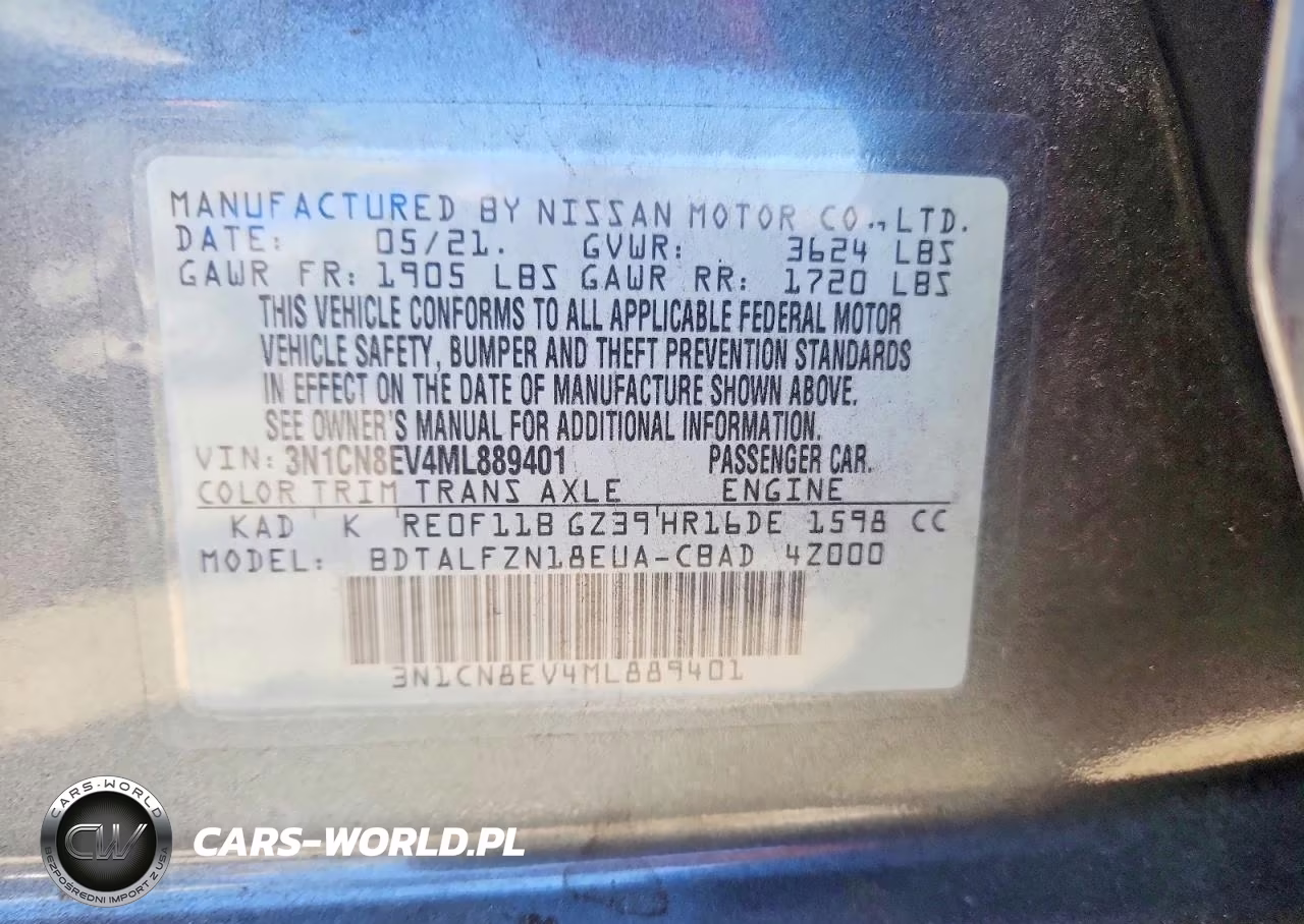 2021 Nissan Versa Sv VIN:3N1CN8EV4ML889401 - 12
