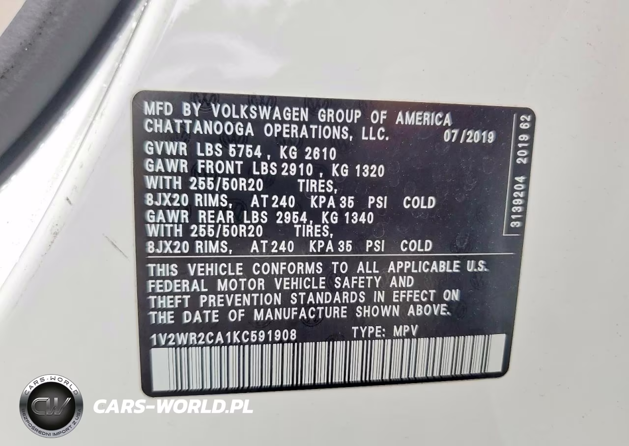 2019 Volkswagen Atlas Se VIN:1V2WR2CA1KC591908 - 12