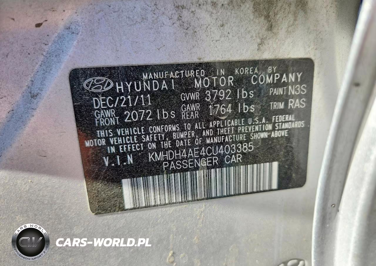2012 Hyundai Elantra Gls VIN:KMHDH4AE4CU403385 - 12
