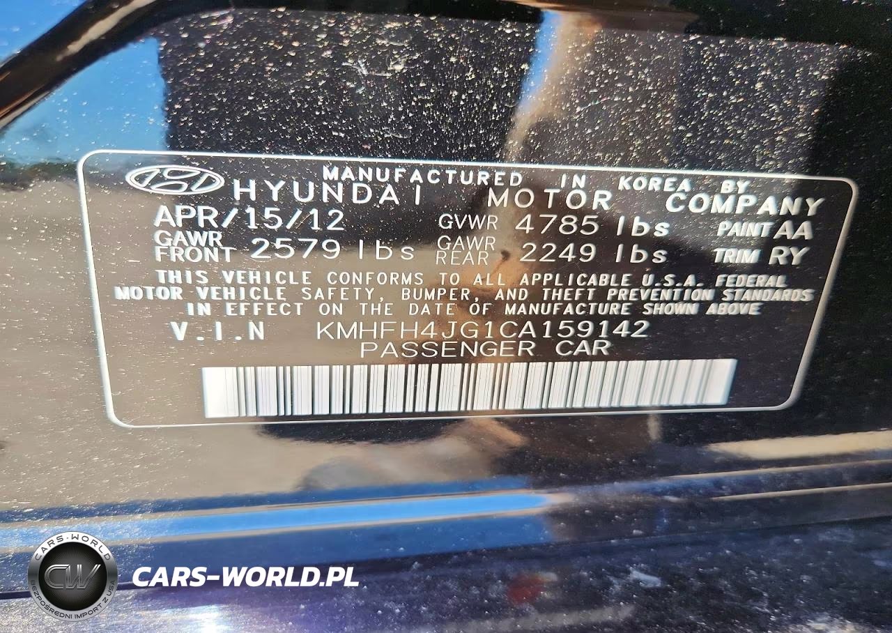 2012 Hyundai Azera Base VIN:KMHFH4JG1CA159142 - 12