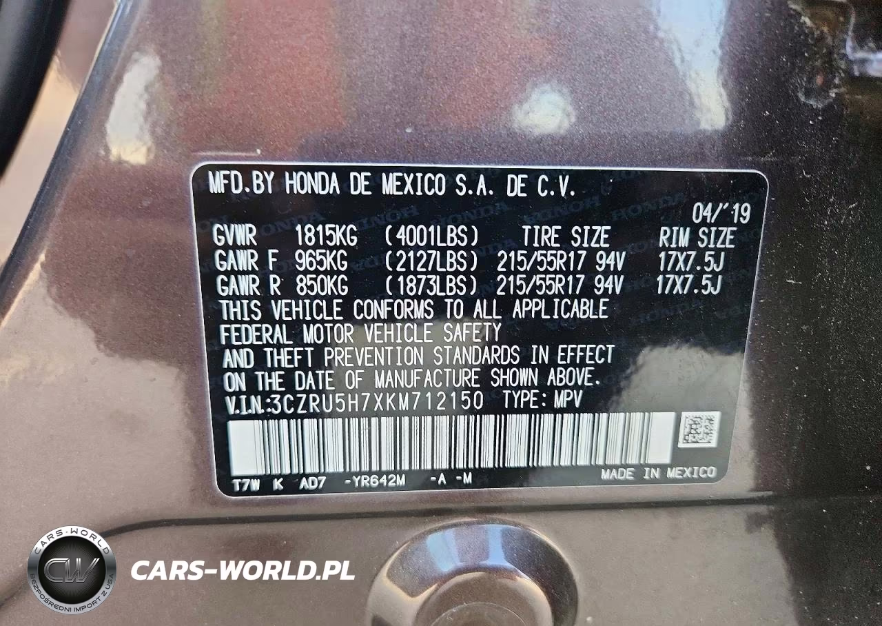 2019 Honda Hr-V Exl VIN:3CZRU5H7XKM712150 - 14