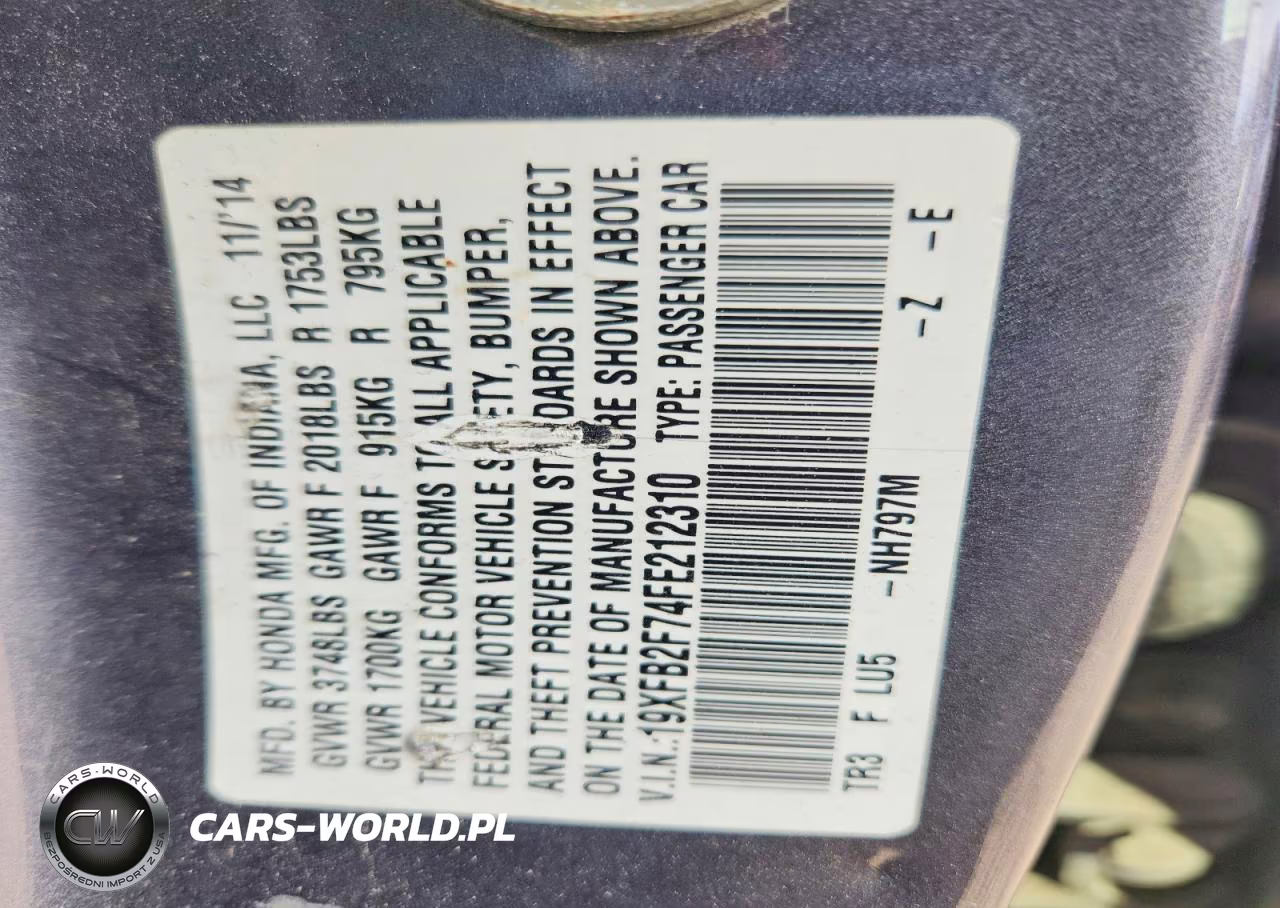 2015 Honda Civic Se VIN:19XFB2F74FE212310 - 12