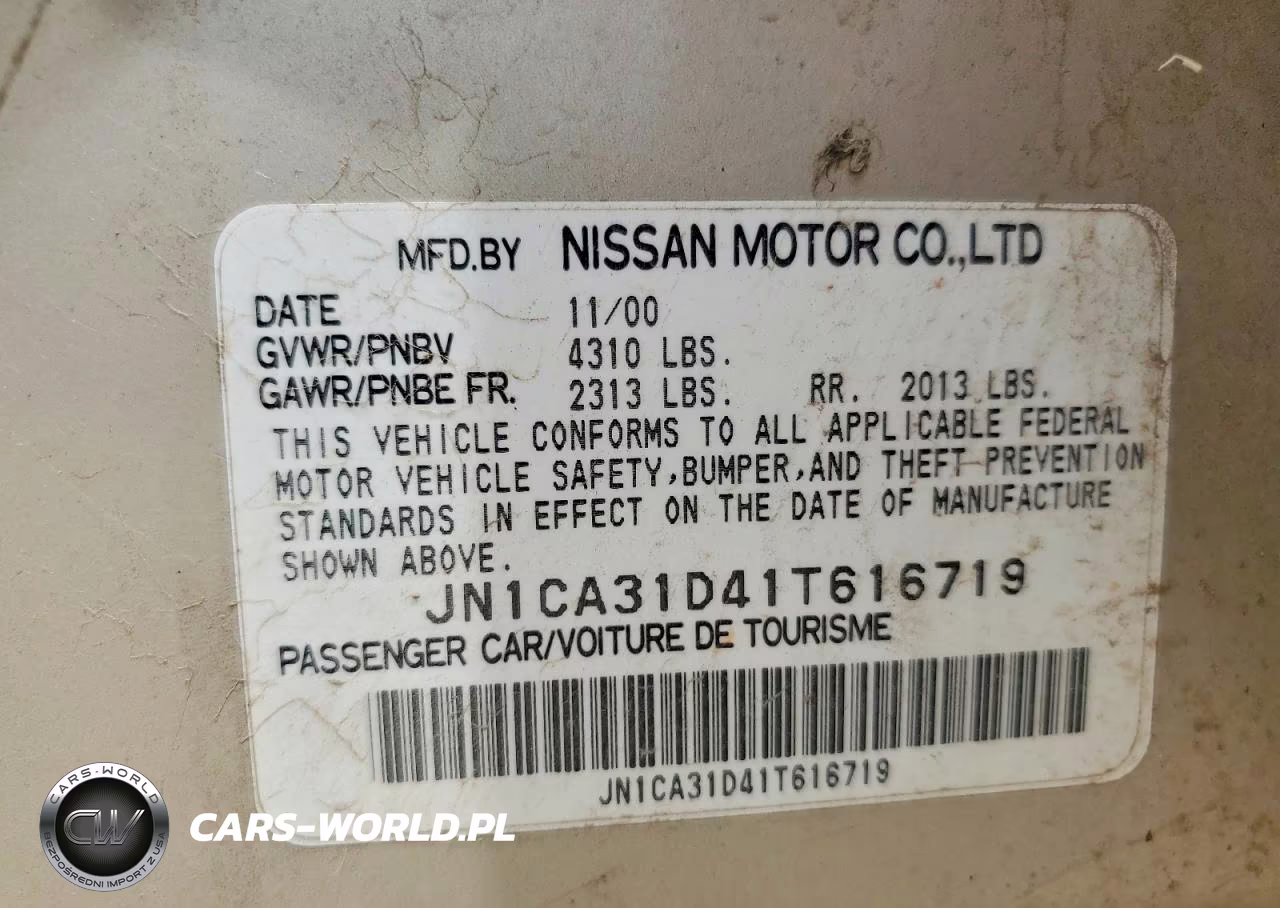 2001 Nissan Maxima Gxe VIN:JN1CA31D41T616719 - 12