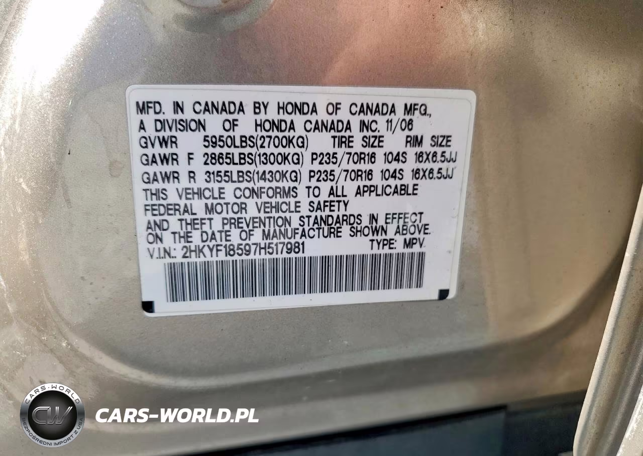 2007 Honda Pilot Exl VIN:2HKYF18597H517981 - 13