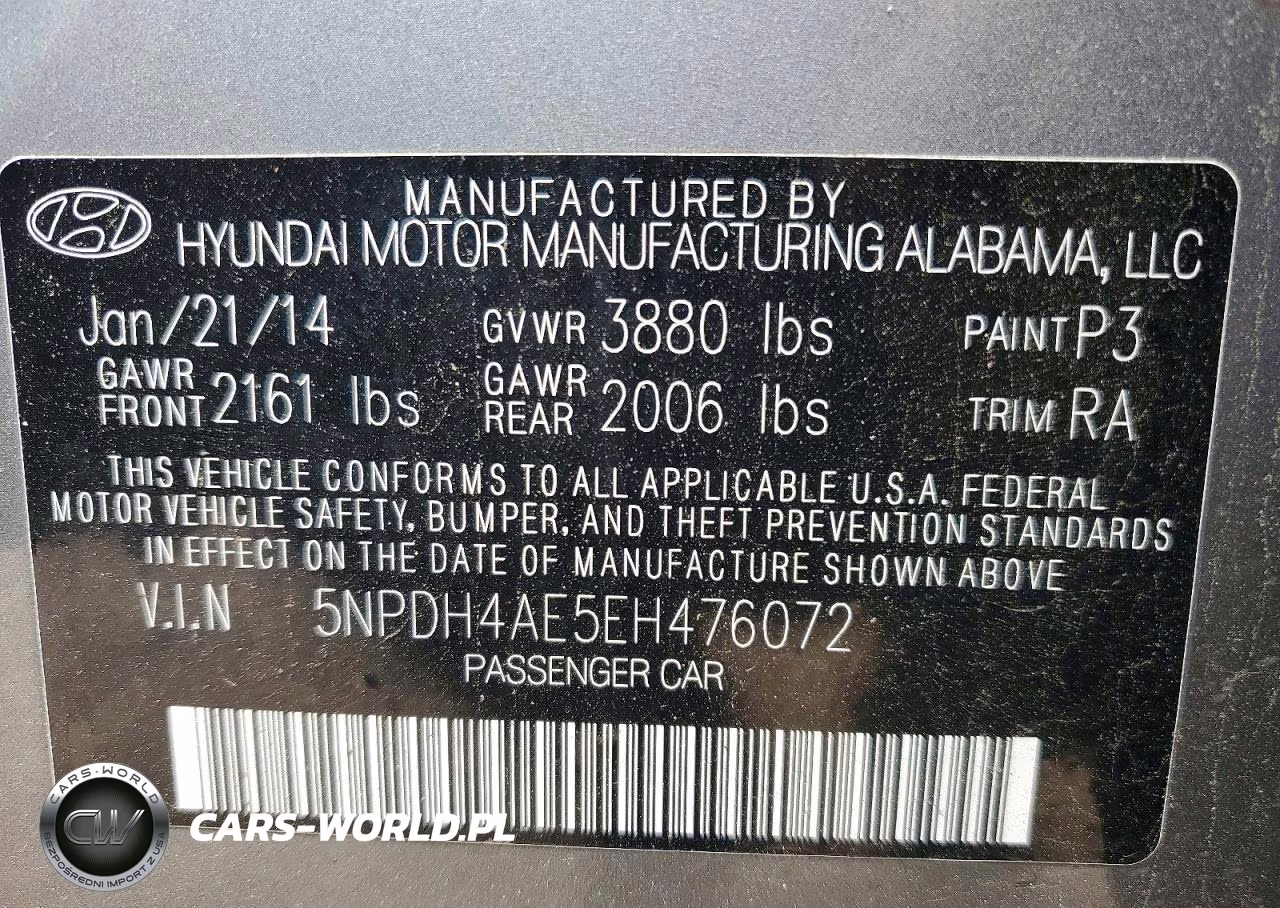 2014 Hyundai Elantra Limited VIN:5NPDH4AE5EH476072 - 12