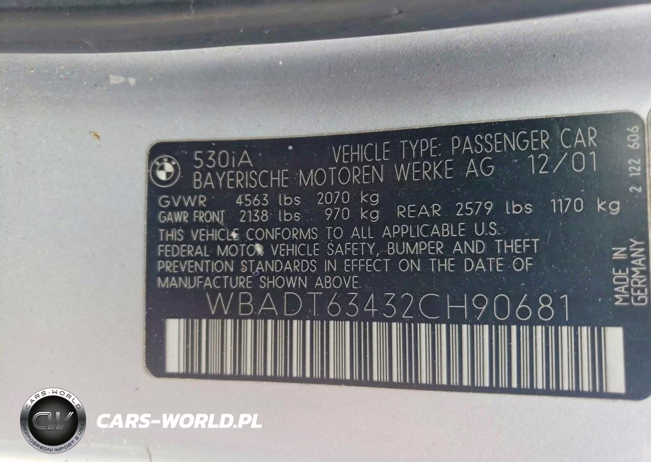 2002 BMW 530 I Automatic VIN:WBADT63432CH90681 - 12
