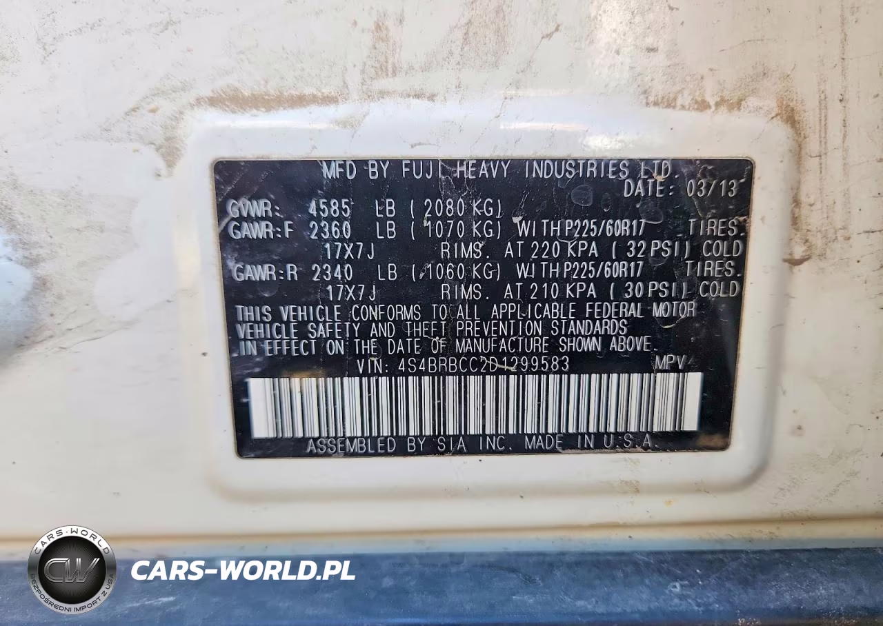 2013 Subaru Outback 2.5I Premium VIN:4S4BRBCC2D1299583 - 13