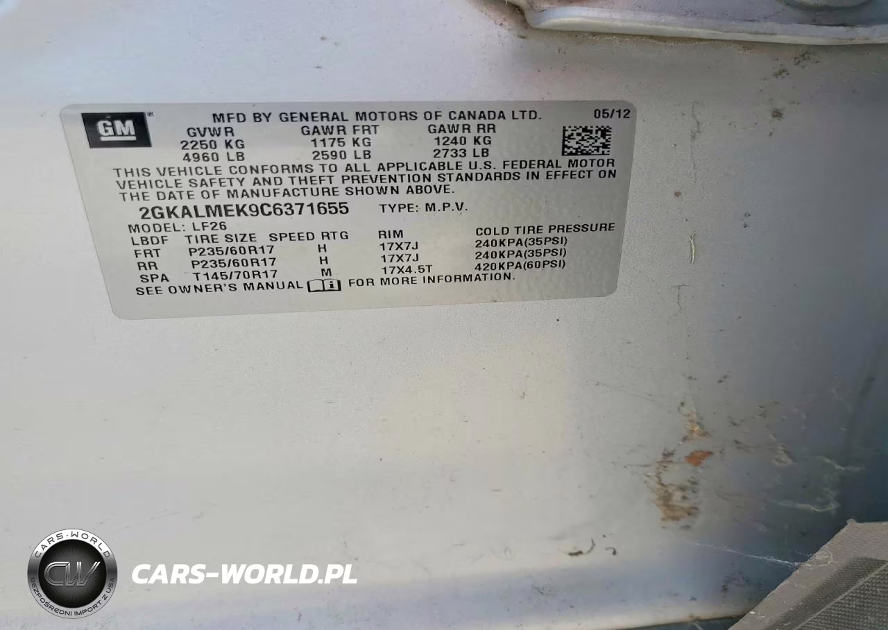 2012 GMC Terrain Sle VIN:2GKALMEK9C6371655 - 13