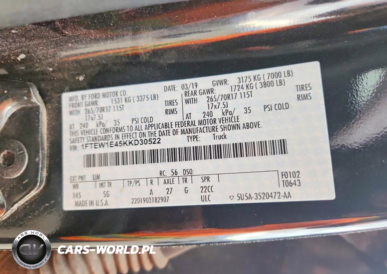 2019 Ford F150 Supercrew VIN:1FTEW1E45KKD30522 - 12
