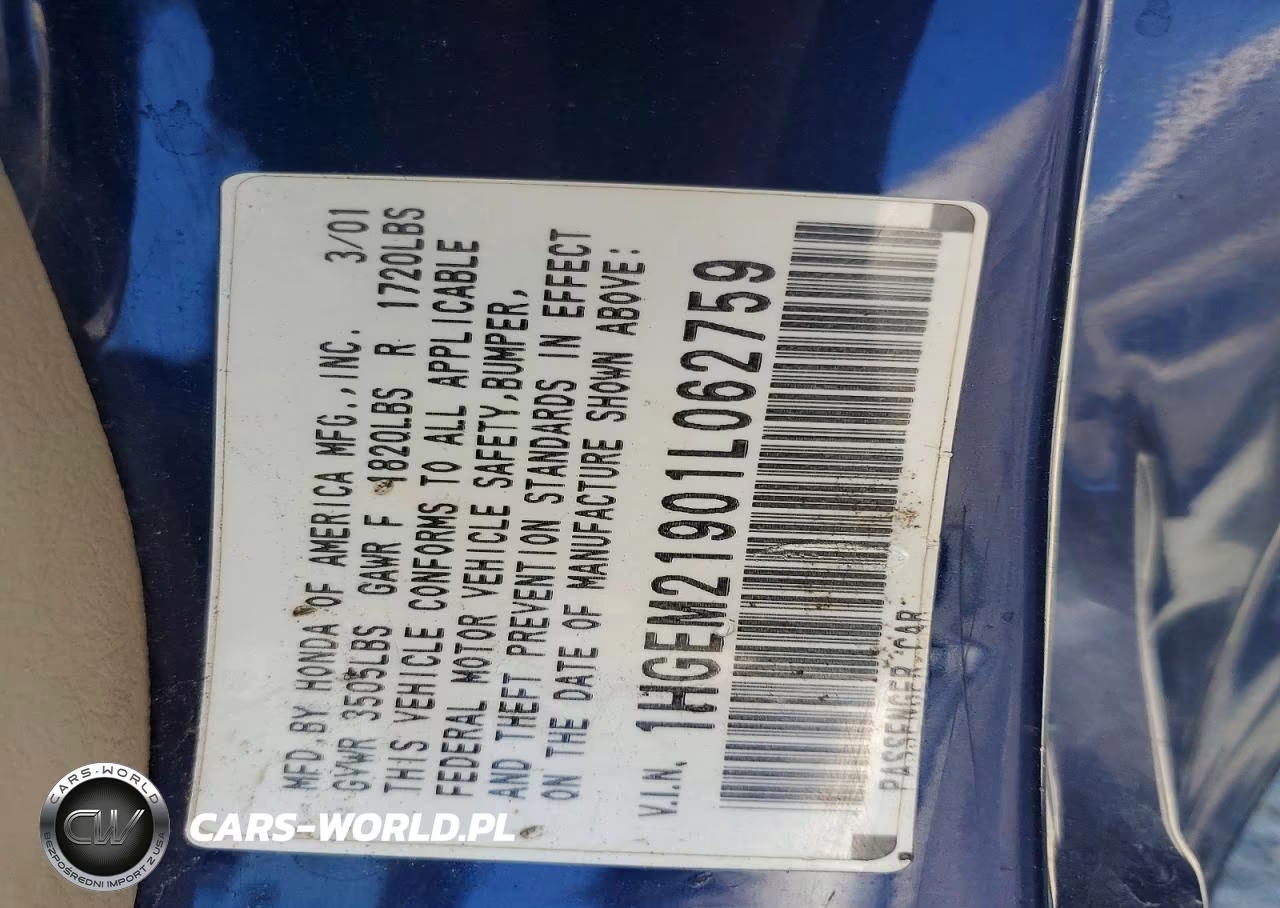 2001 Honda Civic Si VIN:1HGEM21901L062759 - 13