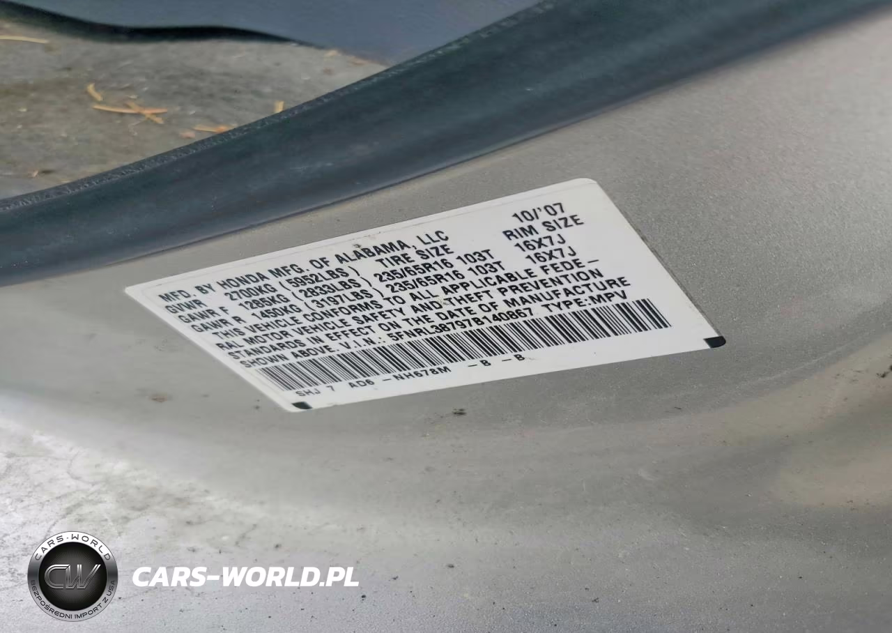 2007 Honda Odyssey Exl VIN:5FNRL38797B140867 - 13