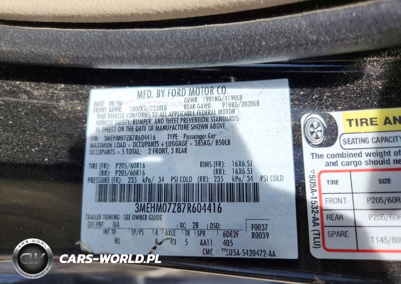 2007 Mercury Milan VIN:3MEHM07Z87R604416 - 12