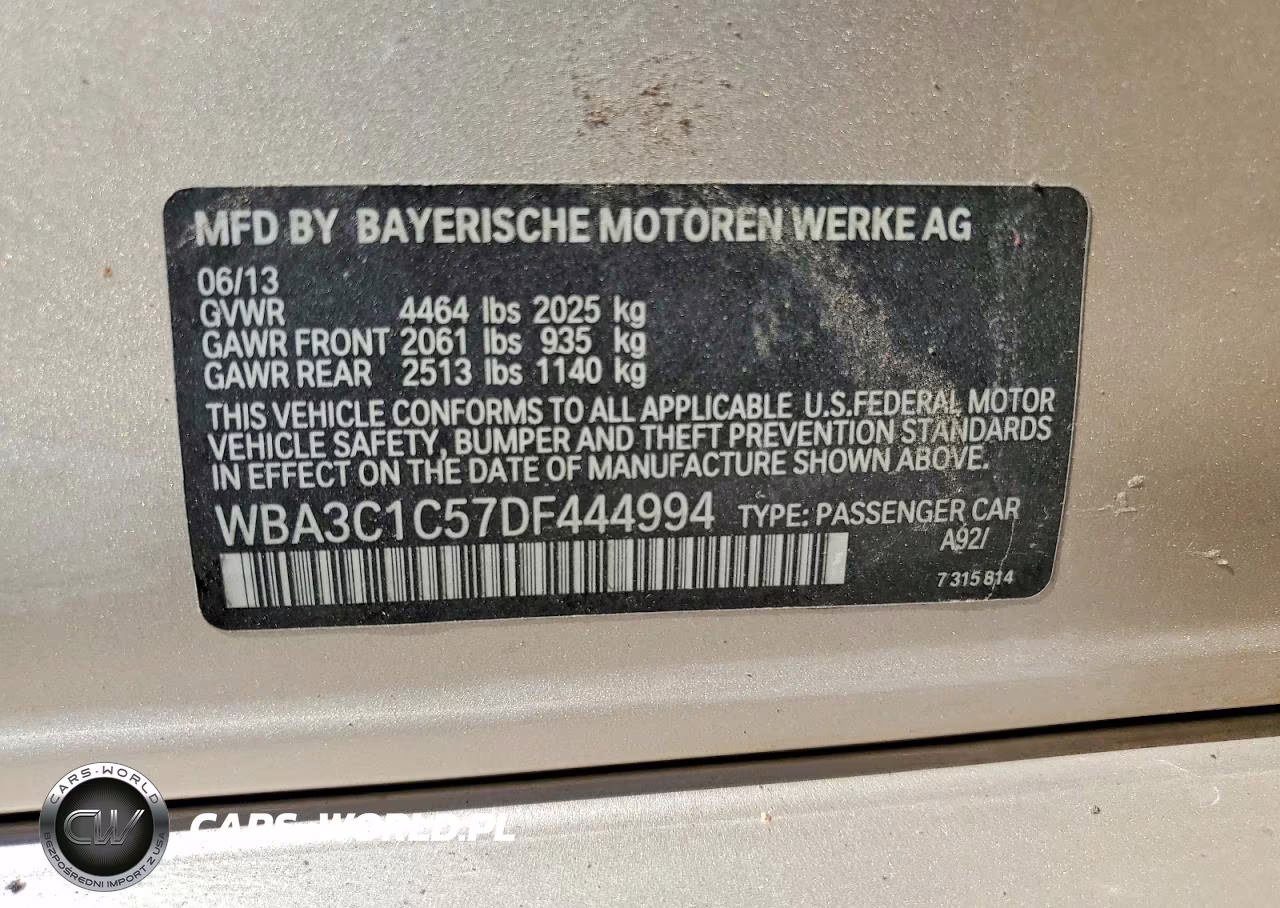 2013 BMW 328 I Sulev VIN:WBA3C1C57DF444994 - 12
