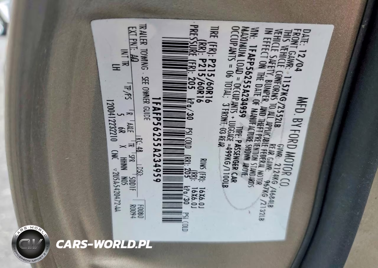 2005 Ford Taurus Sel VIN:1FAFP56255A234959 - 12