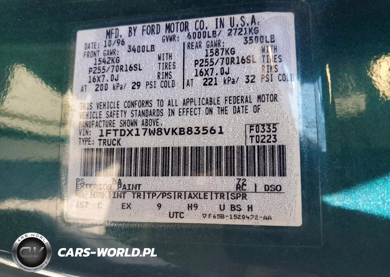 1997 Ford F150 VIN:1FTDX17W8VKB83561 - 12