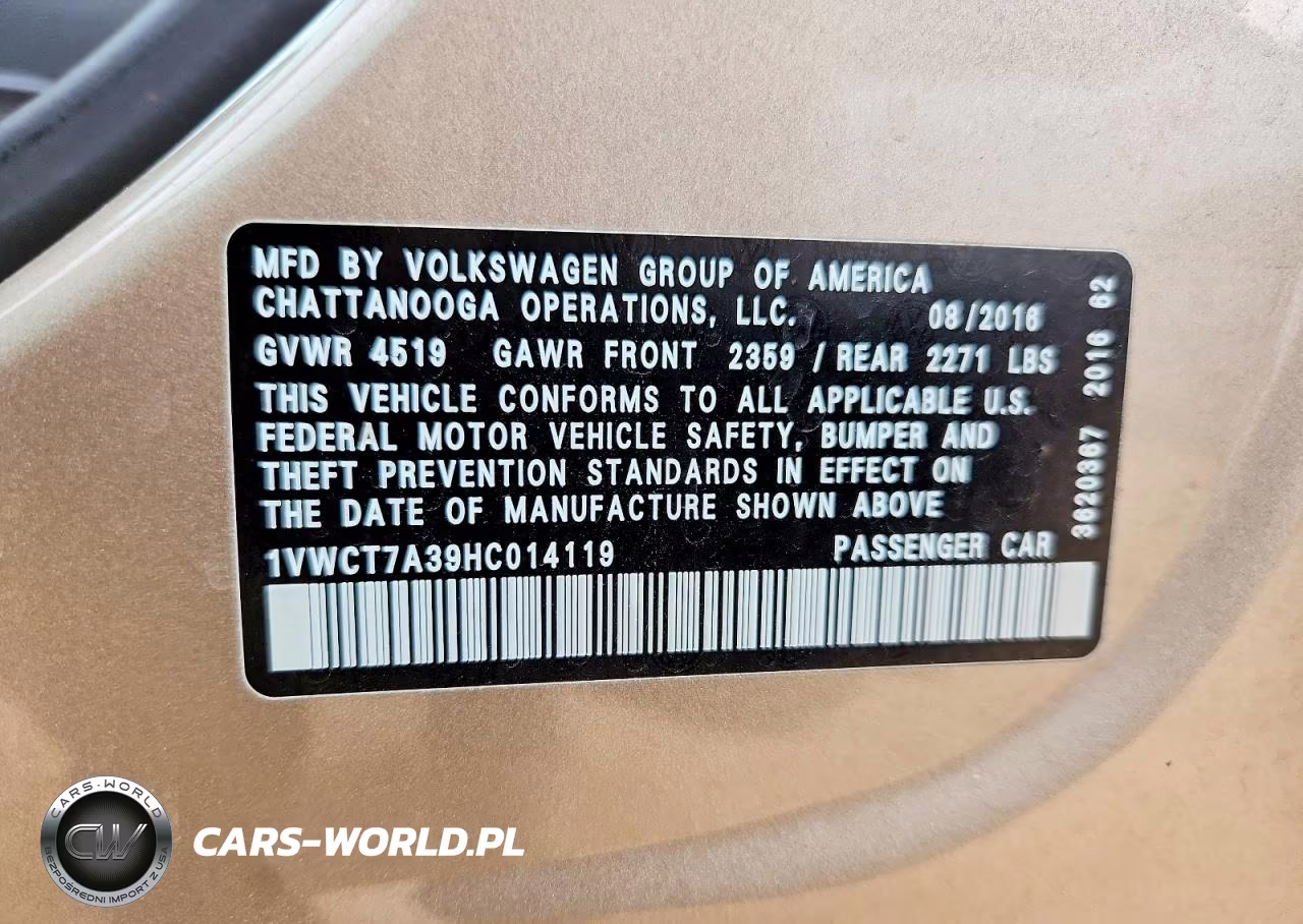 2017 Volkswagen Passat Sel Premium VIN:1VWCT7A39HC014119 - 13