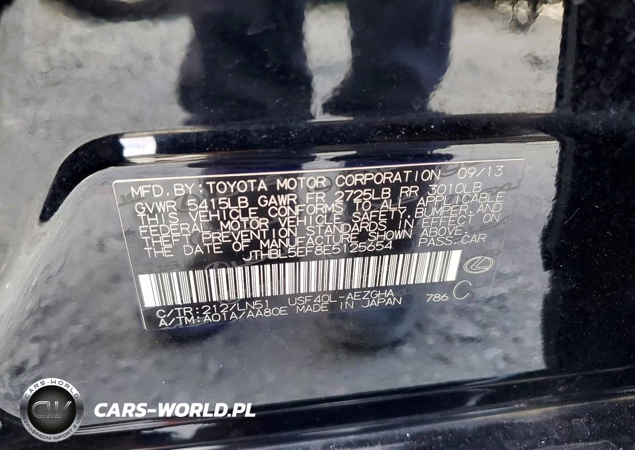 2014 Lexus Ls 460 VIN:JTHBL5EF8E5125654 - 12
