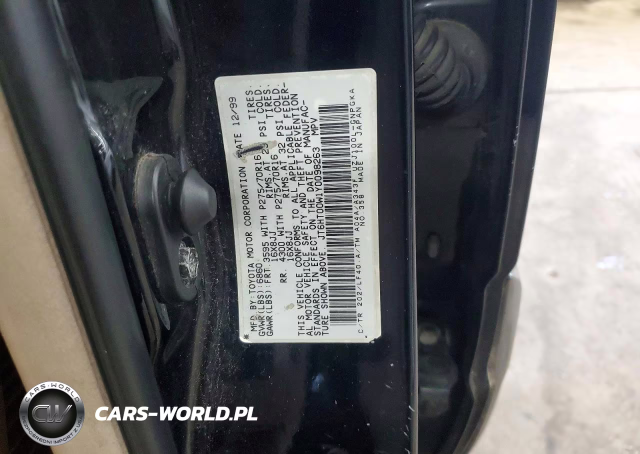 2000 Lexus Lx 470 VIN:JT6HT00W1Y0098263 - 13