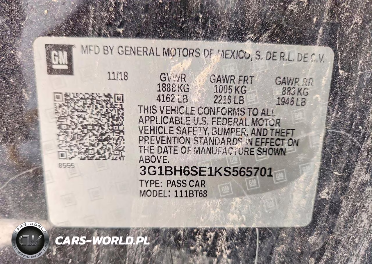 2019 Chevrolet Cruze VIN:3G1BH6SE1KS565701 - 12