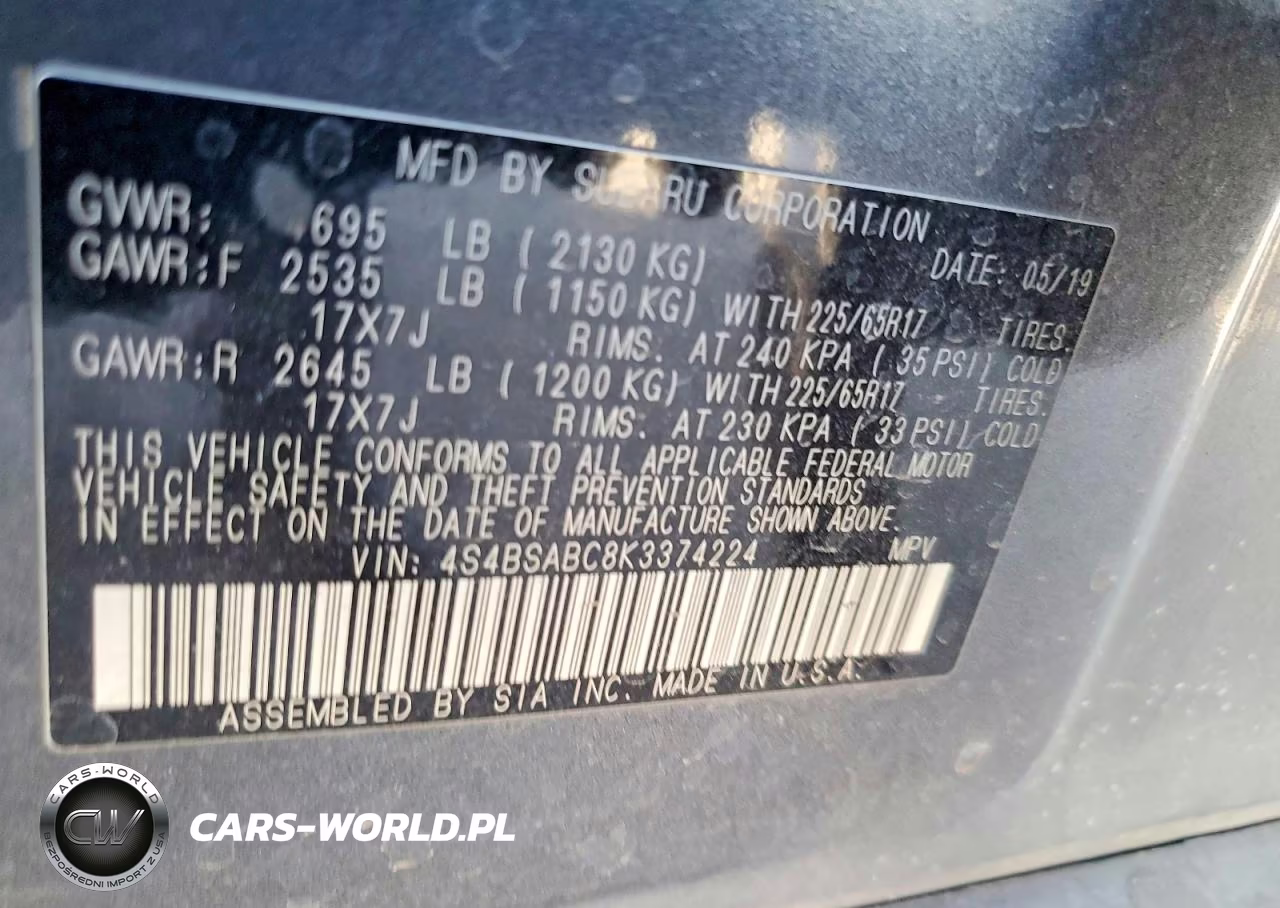 2019 Subaru Outback 2.5I VIN:4S4BSABC8K3374224 - 13