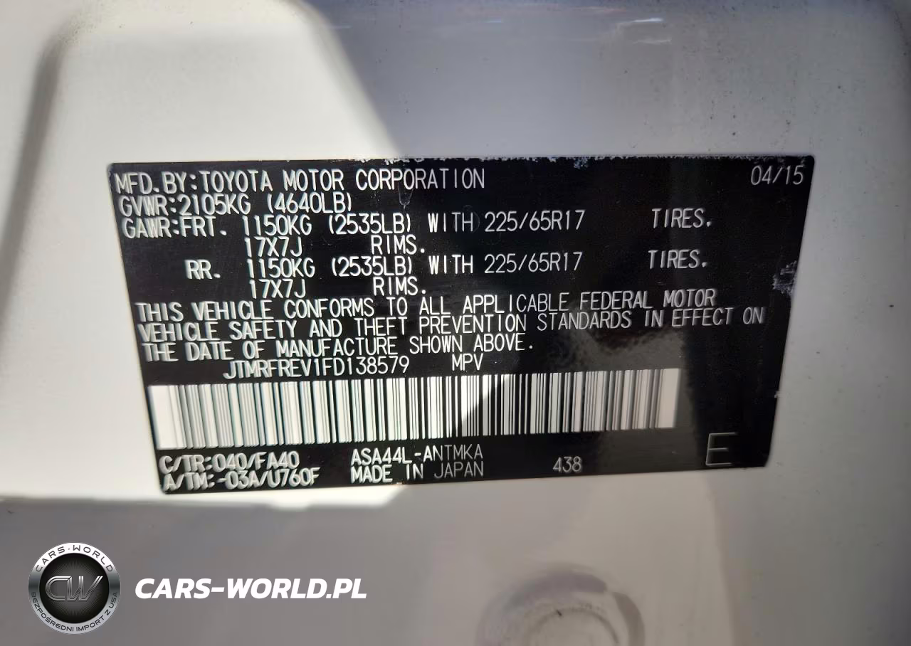 2015 Toyota Rav4 Xle VIN:JTMRFREV1FD138579 - 13