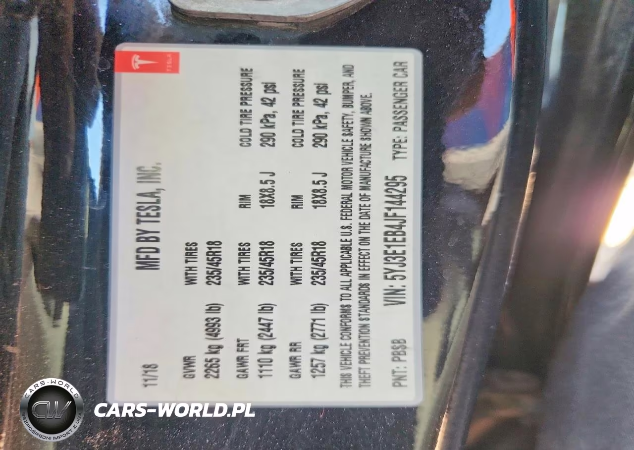 2018 TESLA MODEL 3  VIN:5YJ3E1EB4JF144295 - 13
