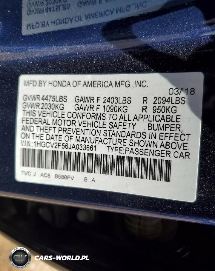 2018 Honda Accord Exl VIN:1HGCV2F56JA033661 - 13